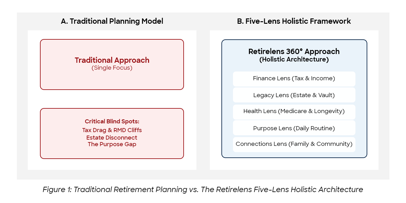 Image 1 for “Beyond the Portfolio: Why Traditional Retirement Planning Fails High-Net-Worth Americans, and How a Five-Lens Approach Changes Everything”